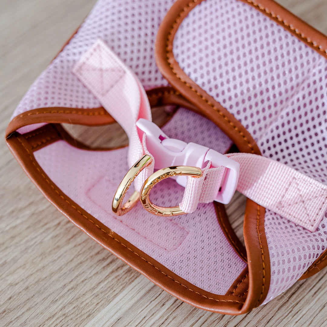 Pink Cat Harness with Tan Trim