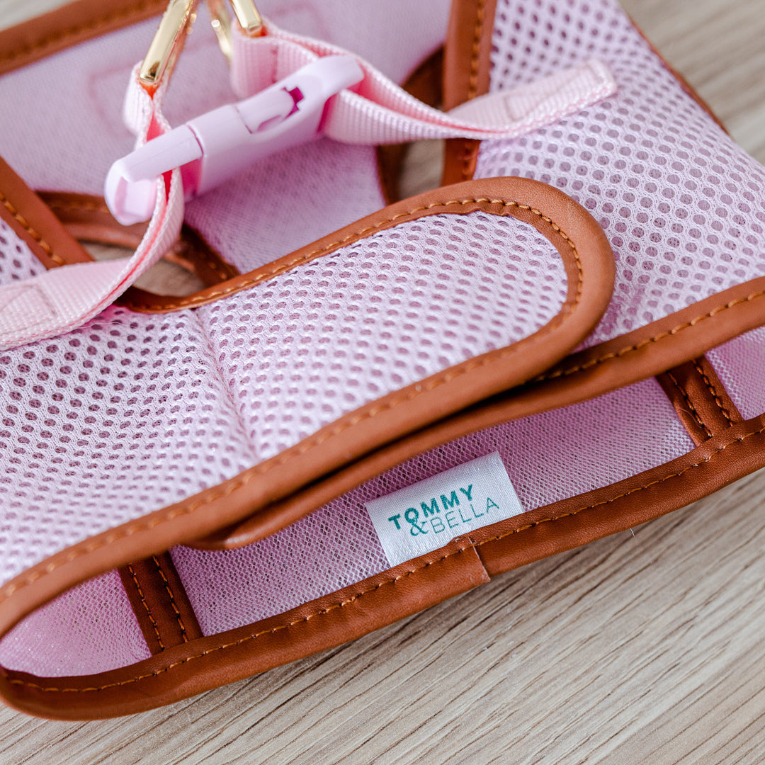 Pink Cat Harness with Tan Trim