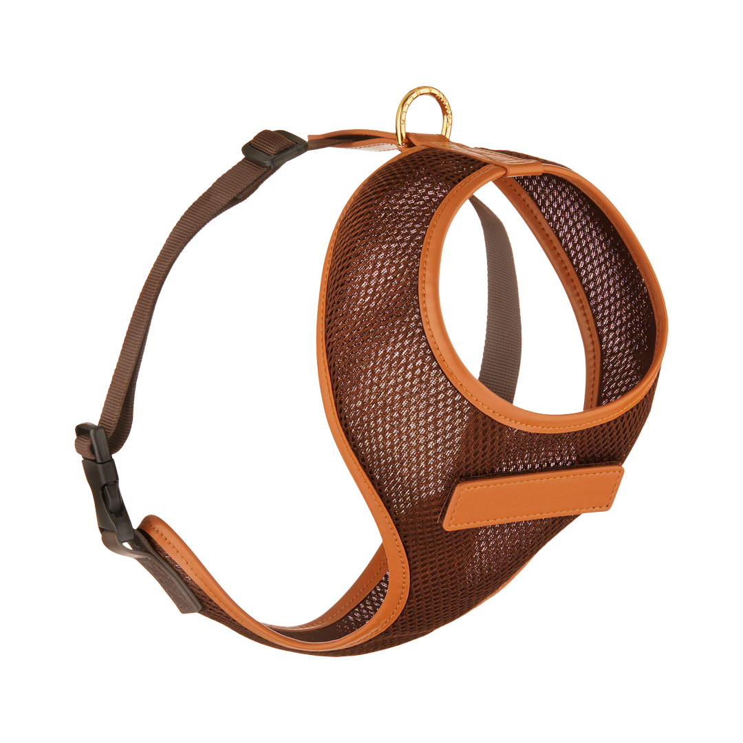 Dark Brown Dog Harness with Tan Trim