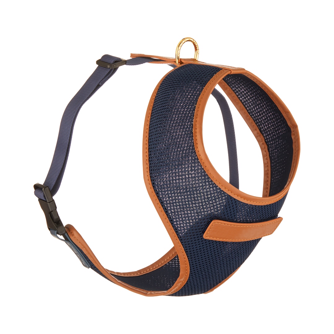 Navy Dog Harness with Tan Trim