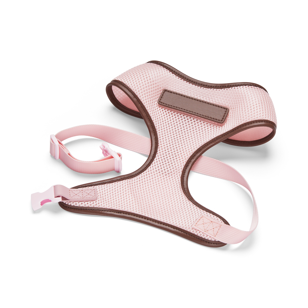 Blush Pink Dog Harness with Dark Brown Trim