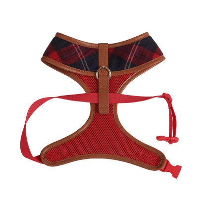 Navy & Red Tartan Fabric Dog Harness