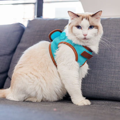 Sky Blue Cat Harness with Tan Trim