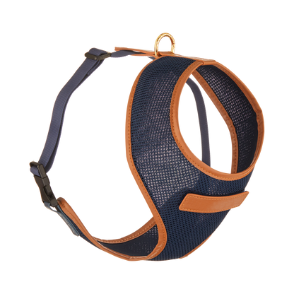 Navy Dog Harness with Tan Trim