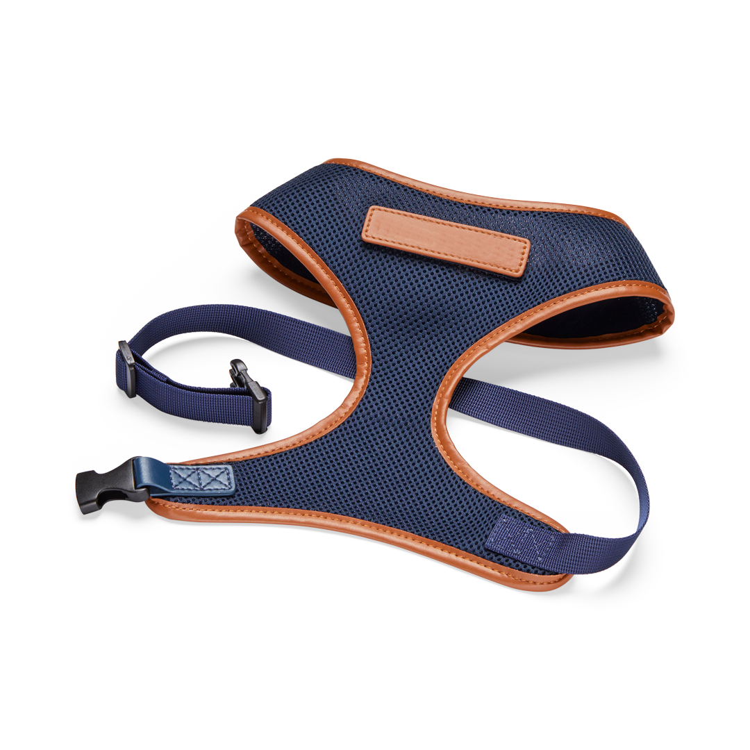 Navy Dog Harness with Tan Trim
